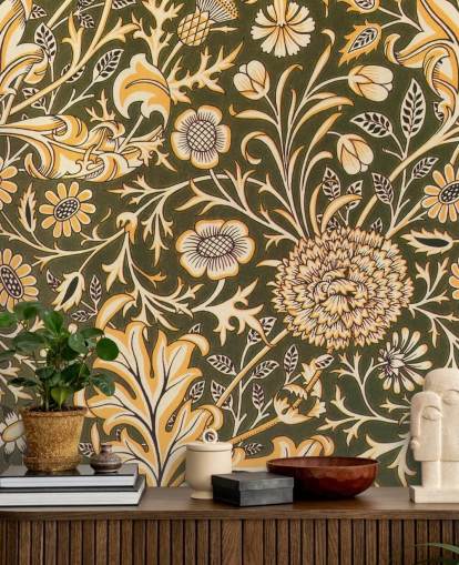 vintage grøn blomster tapet