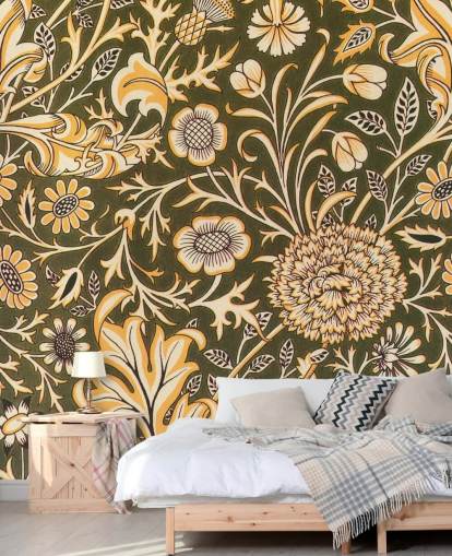 vintage grønn floral tapet