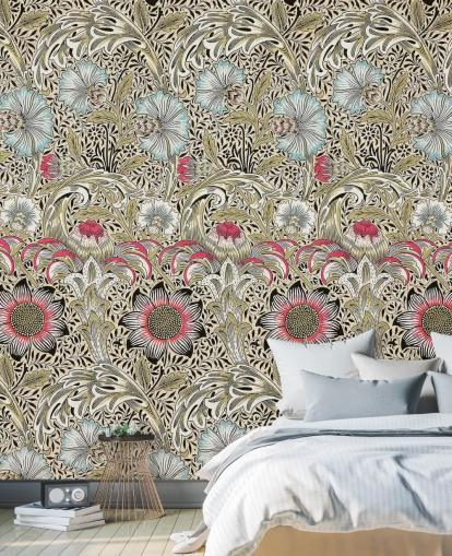 papel pintado con estampado floral