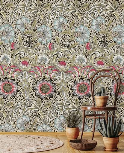 papel pintado con estampado floral