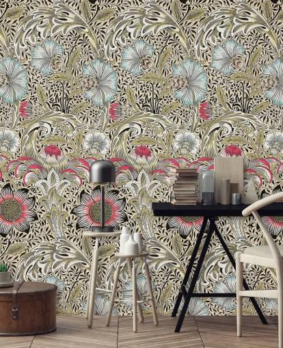 papel pintado con estampado floral