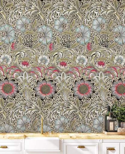 papel pintado con estampado floral