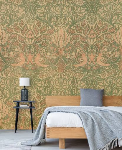 papel pintado con estampado de melocotón y verde papel pintado con estampado de melocotón y verde