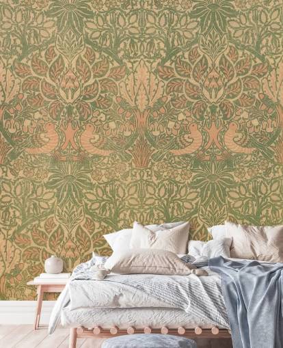 peach and green pattern wallpaper