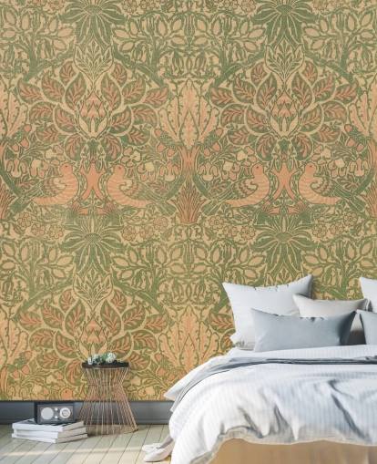 papel pintado con estampado de melocotón y verde