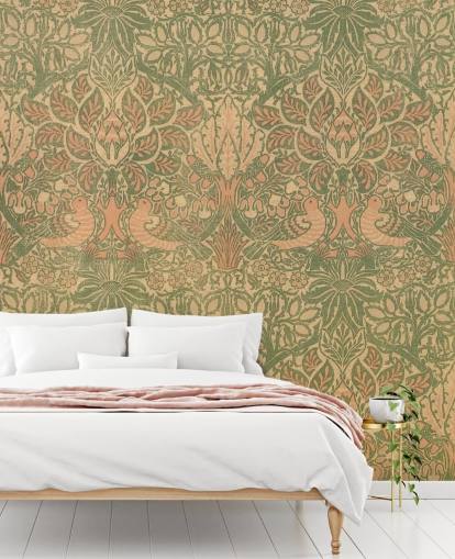 peach and green pattern wallpaper