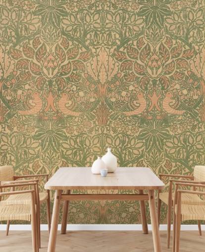 papel pintado con estampado de melocotón y verde