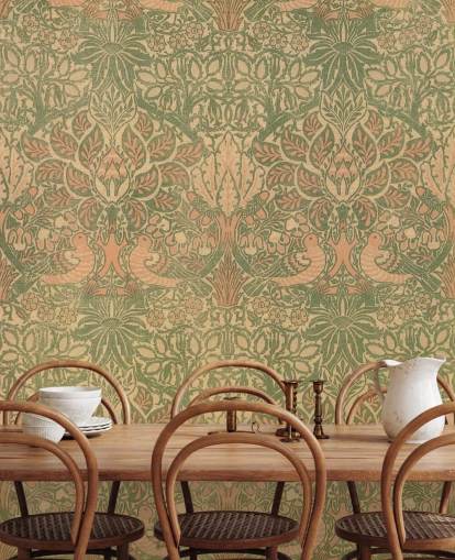 papel pintado con estampado de melocotón y verde papel pintado con estampado de melocotón y verde