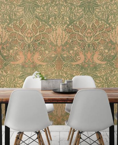 peach and green pattern wallpaper
