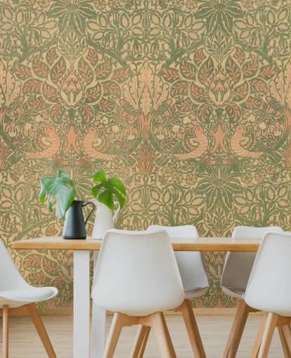 peach and green pattern wallpaper