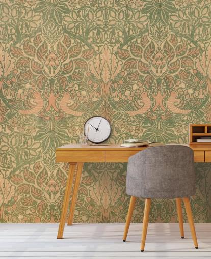 peach and green pattern wallpaper