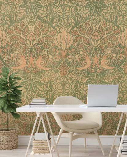 papel de parede padrão de pêssego e verde papel de parede padrão de pêssego e verde