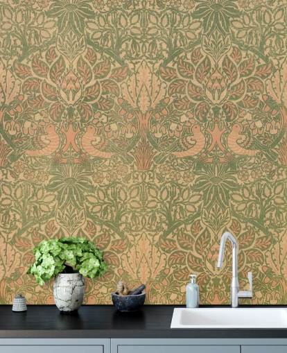 peach and green pattern wallpaper