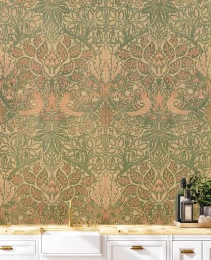 peach and green pattern wallpaper