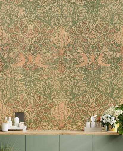 peach and green pattern wallpaper