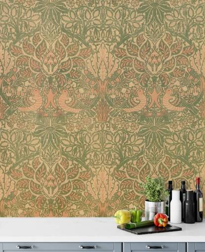 papel pintado con estampado de melocotón y verde