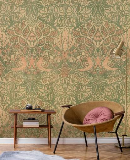 papel pintado con estampado de melocotón y verde