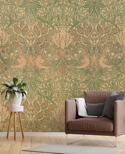 peach and green pattern wallpaper