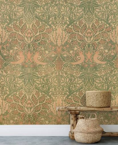 papel pintado con estampado de melocotón y verde papel pintado con estampado de melocotón y verde