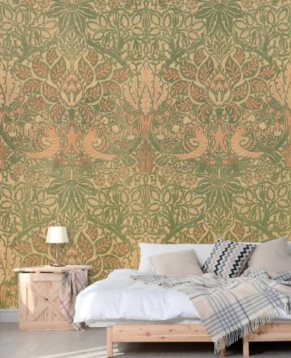 papel pintado con estampado de melocotón y verde papel pintado con estampado de melocotón y verde