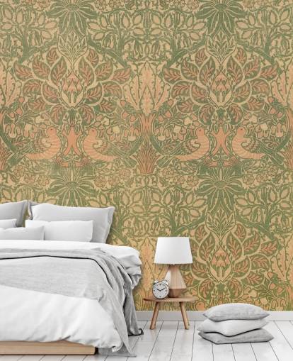peach and green pattern wallpaper