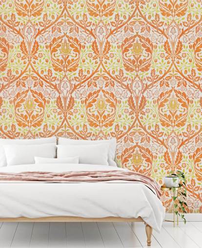 papel pintado estampado naranja y amarillo