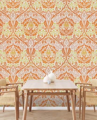 papel de parede impresso em laranja e amarelo