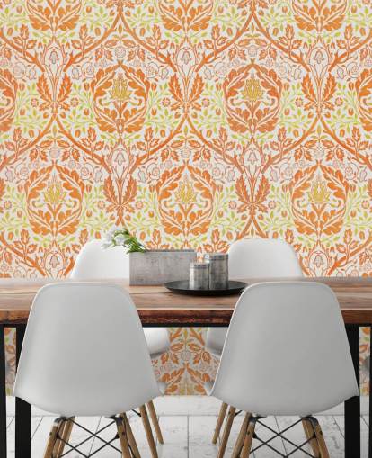 papel de parede impresso em laranja e amarelo