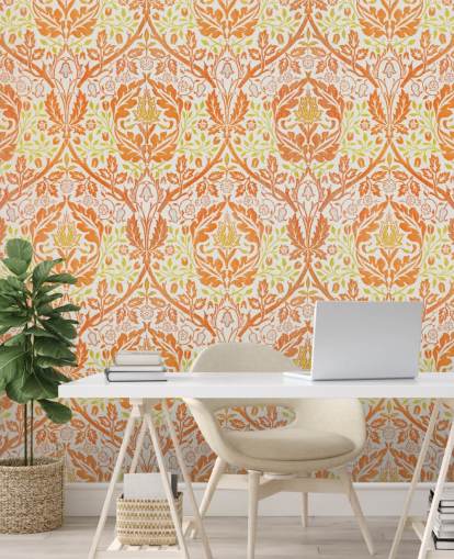 papel de parede impresso em laranja e amarelo papel de parede impresso em laranja e amarelo