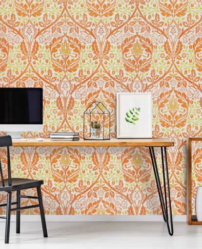 papel pintado estampado naranja y amarillo