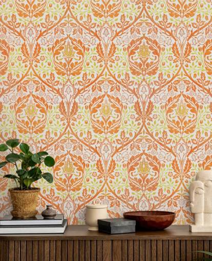 papel pintado estampado naranja y amarillo papel pintado estampado naranja y amarillo
