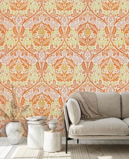 papel pintado estampado naranja y amarillo