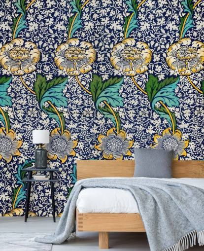 papel pintado con estampado floral azul brillante papel pintado con estampado floral azul brillante