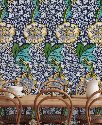 papel pintado con estampado floral azul brillante papel pintado con estampado floral azul brillante