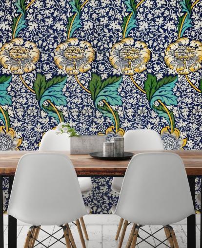 bright blue floral pattern wallpaper