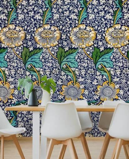 bright blue floral pattern wallpaper