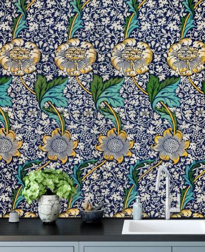 felblauw bloemenpatroon behang felblauw bloemenpatroon behang