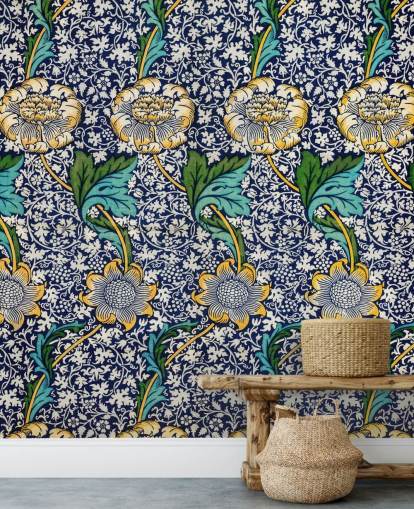 bright blue floral pattern wallpaper