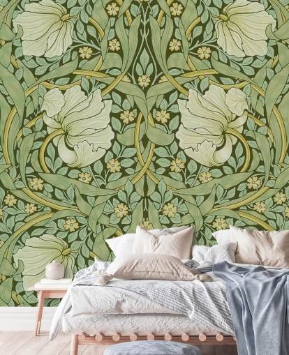 sage green floral patterned wallpaper