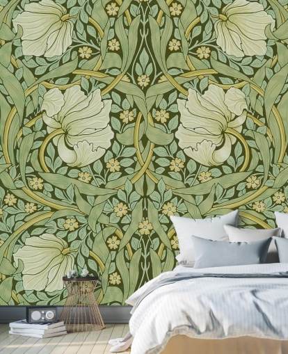 sage green floral patterned wallpaper