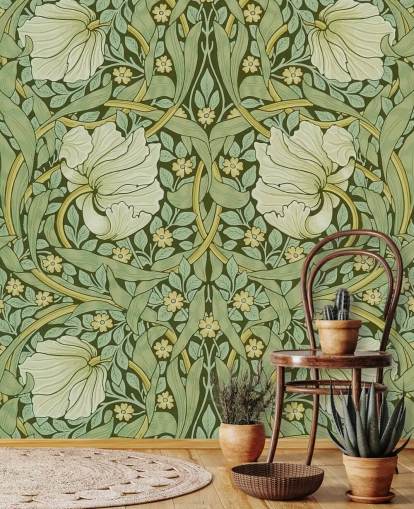 sage green floral patterned wallpaper