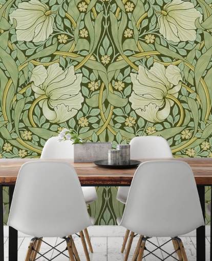 papier peint à motifs floraux vert sauge