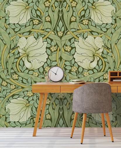 sage green floral patterned wallpaper