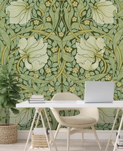 papel pintado con estampado floral verde salvia