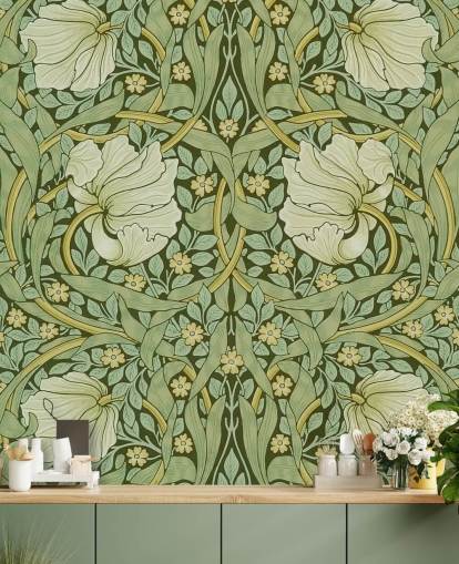 sage green floral patterned wallpaper