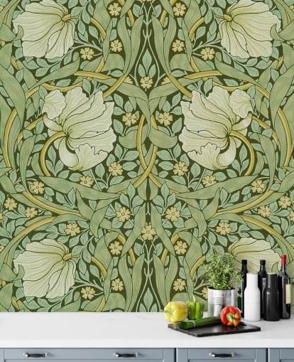 sage green floral patterned wallpaper