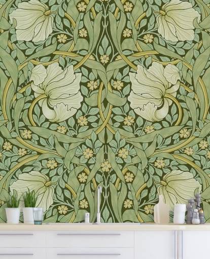 sage green floral patterned wallpaper