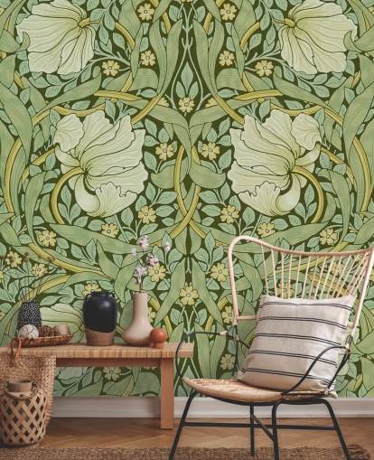 sage green floral patterned wallpaper