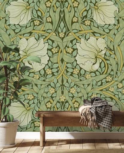 papier peint à motifs floraux vert sauge
