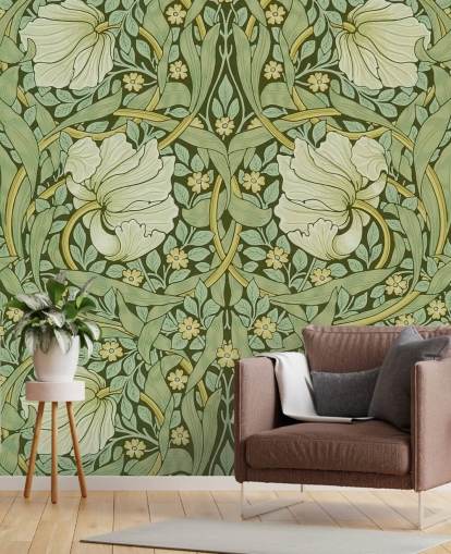 sage green floral patterned wallpaper